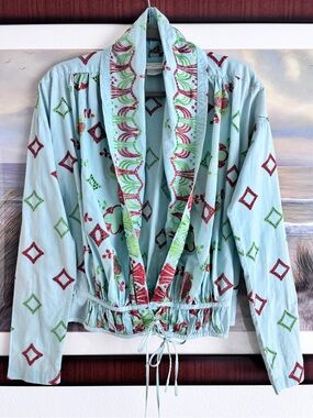 Dries Van Noten Geometric Print Wrap Top - Light Green US6 - 38